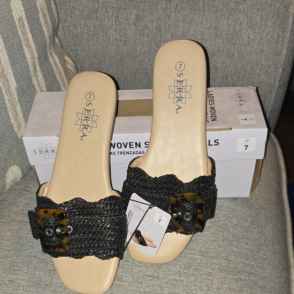Serra Black Lace Slide Sandals
